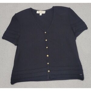 Vintage St John Collection Sweater Womens 8 Black Santana Knit Cardigan V Neck